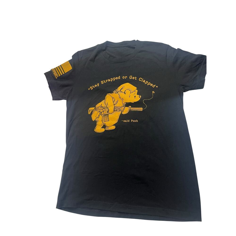 Nine Line Apparel Stay Strapped or Get Clapped Pooh T Shirt Black Patriotic